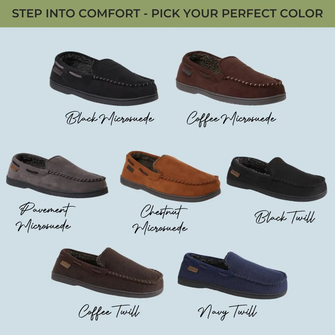 Dearfoams Men's Breathable Memory Foam Indoor Outdoor Keaton Moccasin Slipper with Wide Widths