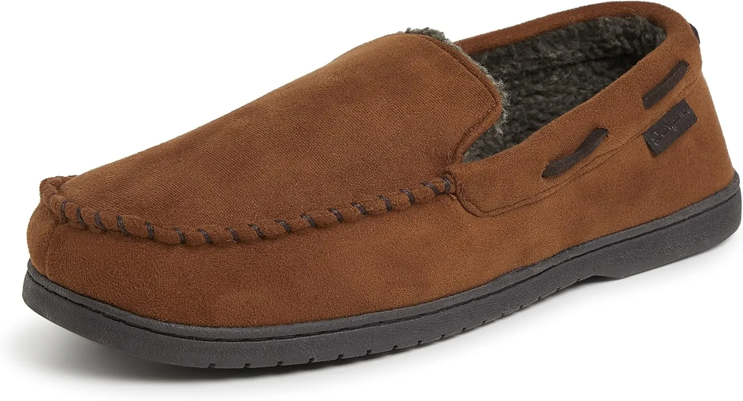 Dearfoams Men's Breathable Memory Foam Indoor Outdoor Keaton Moccasin Slipper with Wide Widths