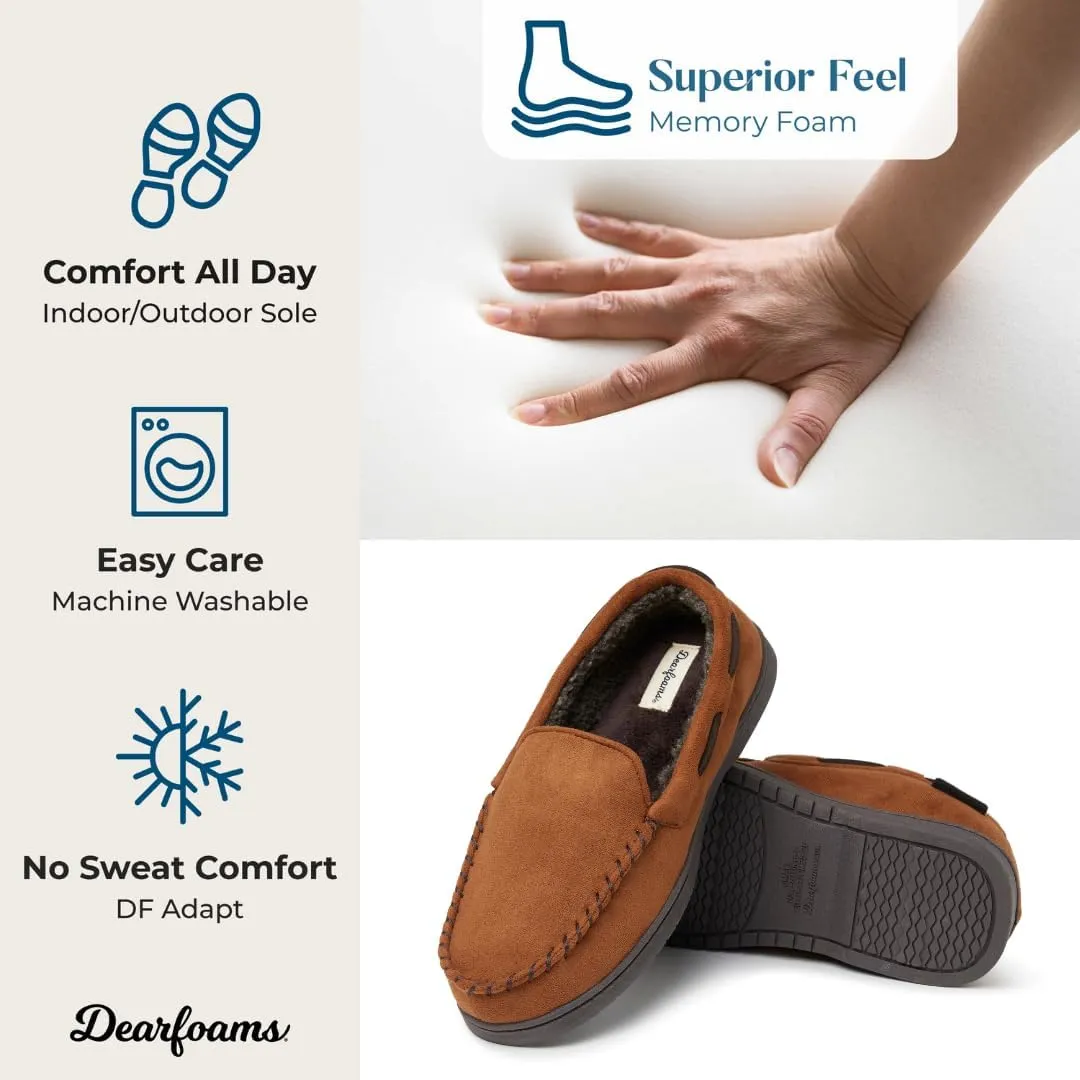 Dearfoams Men's Breathable Memory Foam Indoor Outdoor Keaton Moccasin Slipper with Wide Widths