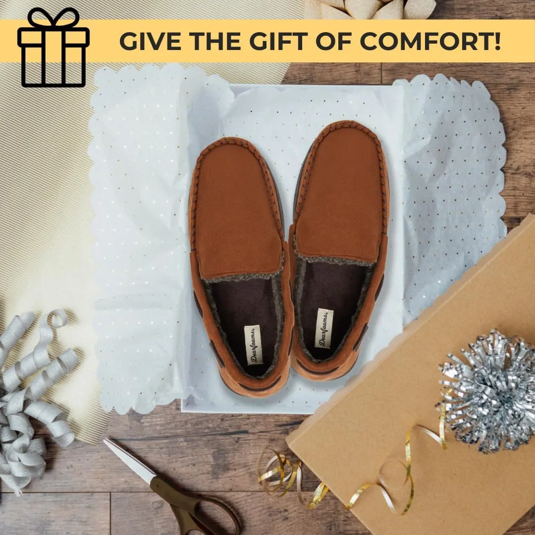 Dearfoams Men's Breathable Memory Foam Indoor Outdoor Keaton Moccasin Slipper with Wide Widths