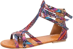 Dheva-C Flat Sandals for Women Size 12 Large Size Bohemian Wind Women's Sandals National Sandals Style Contrast Sandals Women's Sandals Sparkly Sandals for Women Size 11
