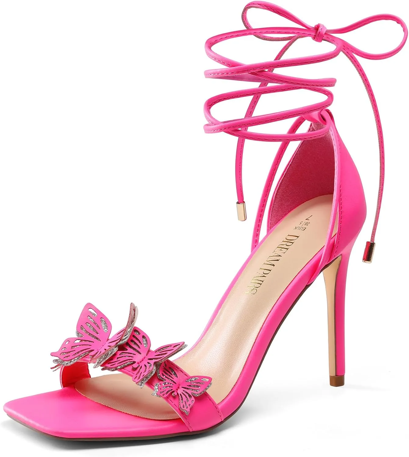 DREAM PAIRS Lace Up High Heels Stilletos Gladiator Open Square Toe Fashion Dressy Wedding Bridal Pumps Sandals