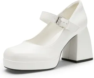 DREAM PAIRS Women's High Chunky Platform Closed Toe Mary Jane Block Heels Square Toe Strappy Dress Wedding Party Pumps Shoes