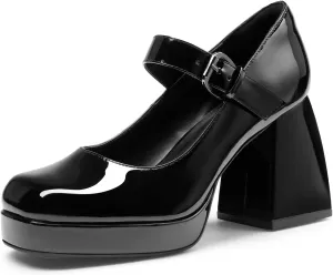 DREAM PAIRS Women's High Chunky Platform Closed Toe Mary Jane Block Heels Square Toe Strappy Dress Wedding Party Pumps Shoes