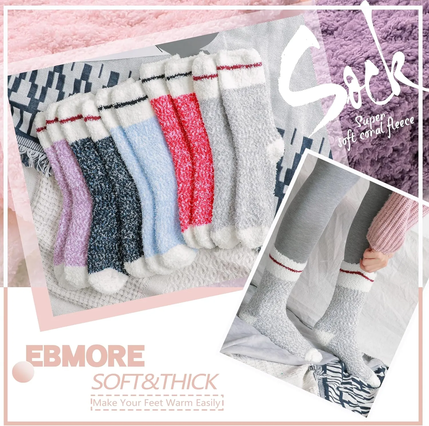 EBMORE Womens Fuzzy Socks Slipper Fluffy Cozy Comfy Cabin Plush Warm Winter Sleep Home Soft Socks