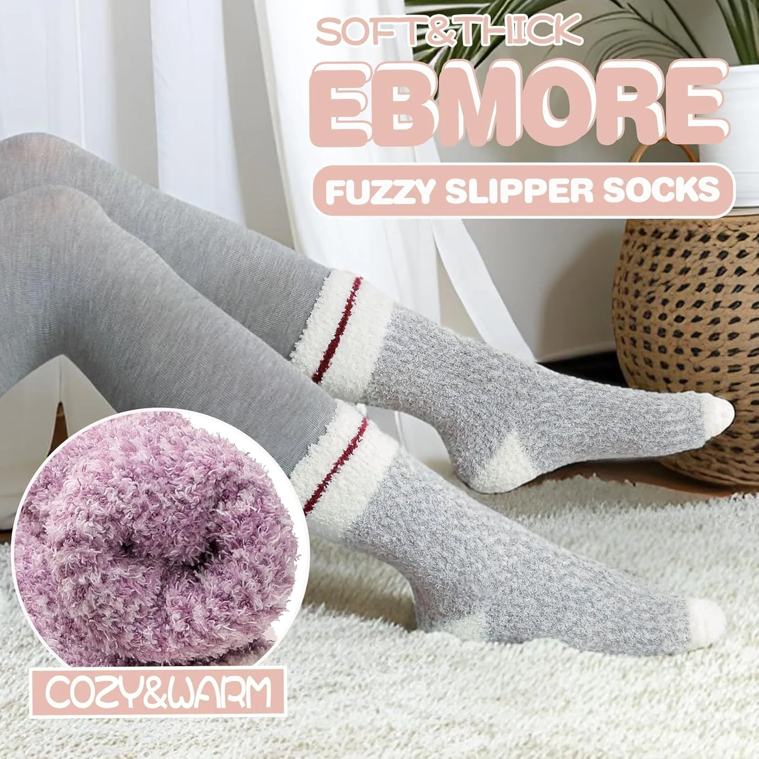 EBMORE Womens Fuzzy Socks Slipper Fluffy Cozy Comfy Cabin Plush Warm Winter Sleep Home Soft Socks