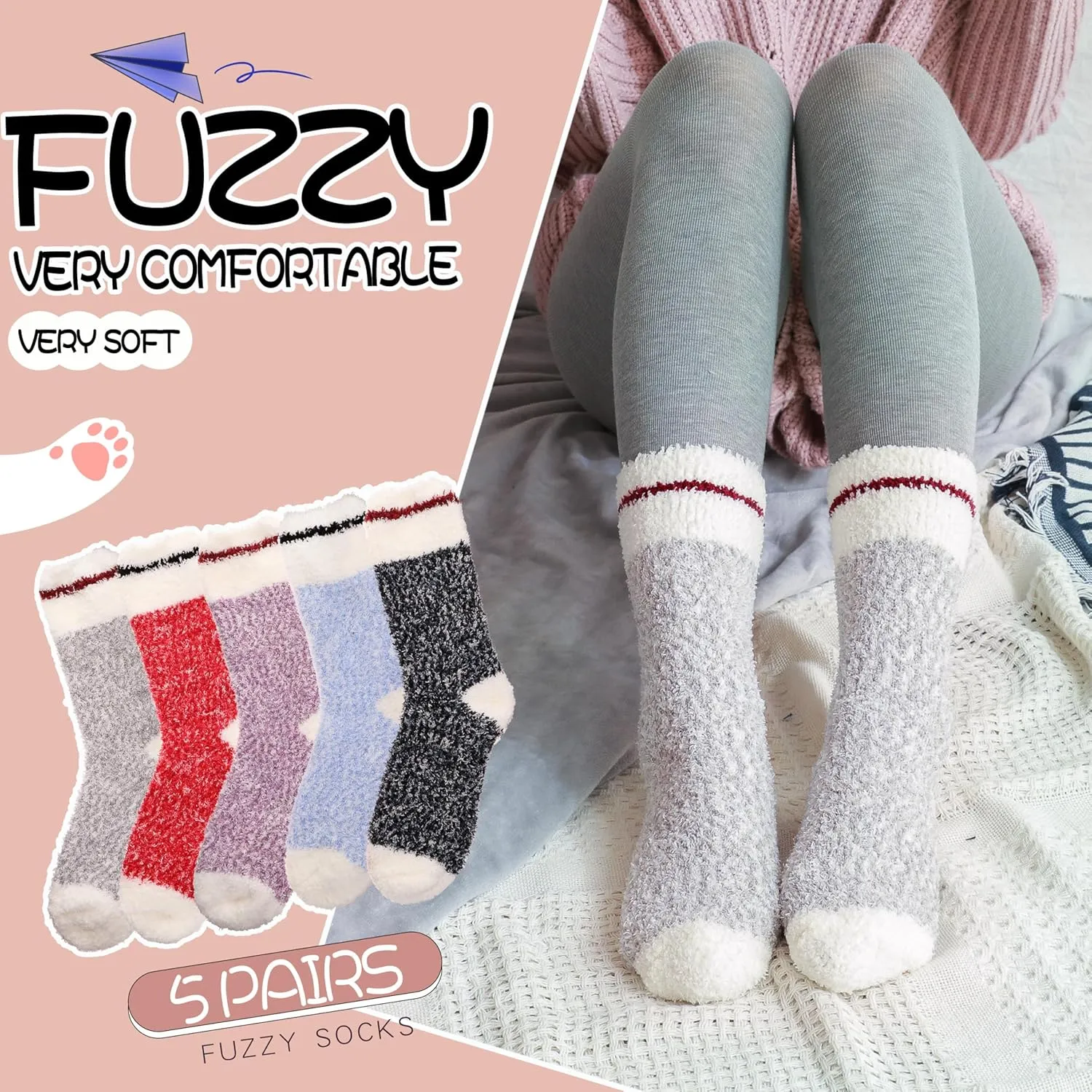 EBMORE Womens Fuzzy Socks Slipper Fluffy Cozy Comfy Cabin Plush Warm Winter Sleep Home Soft Socks