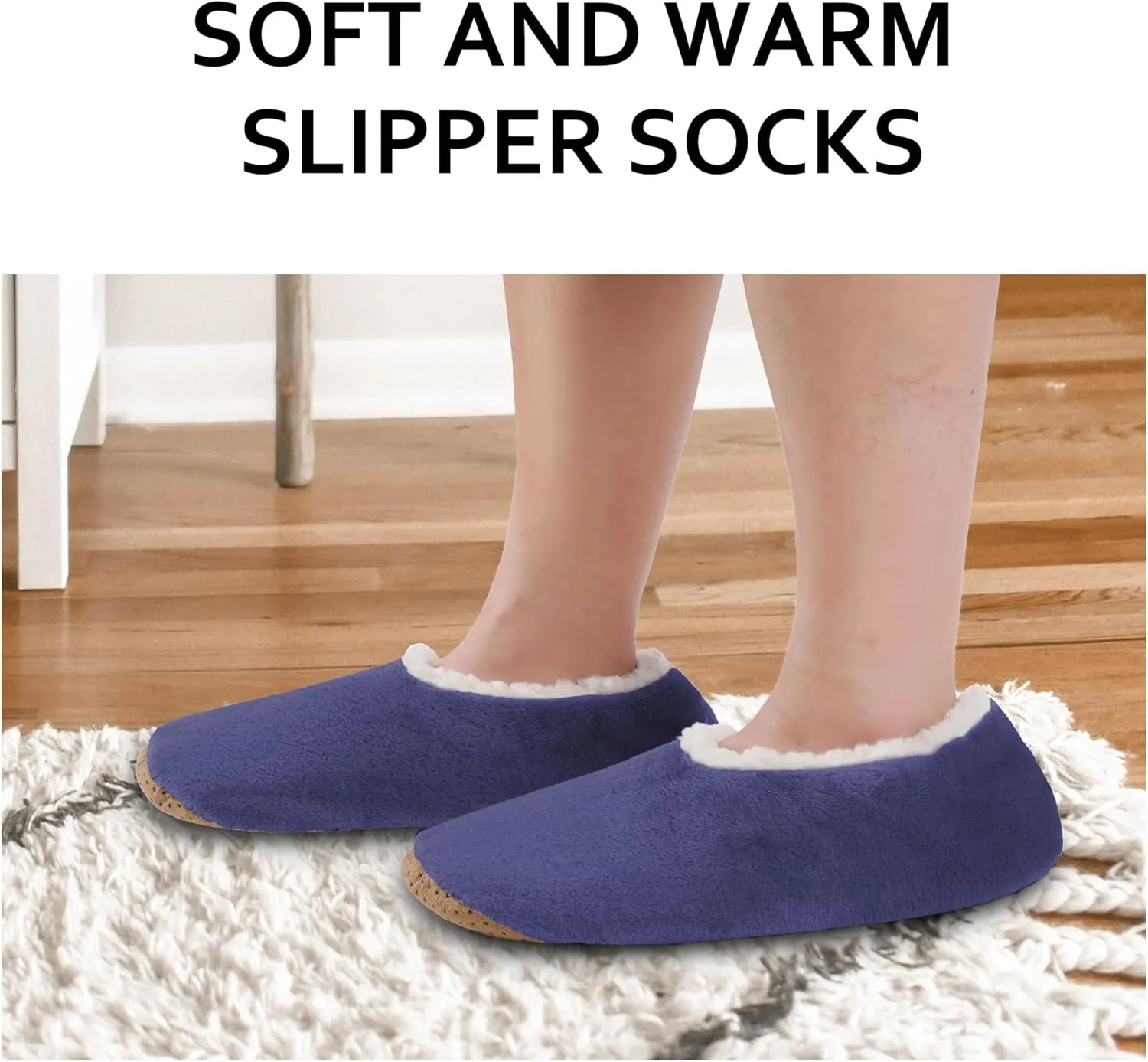 ELFJOY Mens Slipper Socks with Grippers Fuzzy House Slippers for Men Indoor Winter Warm Fleece Lined Sock Slippers