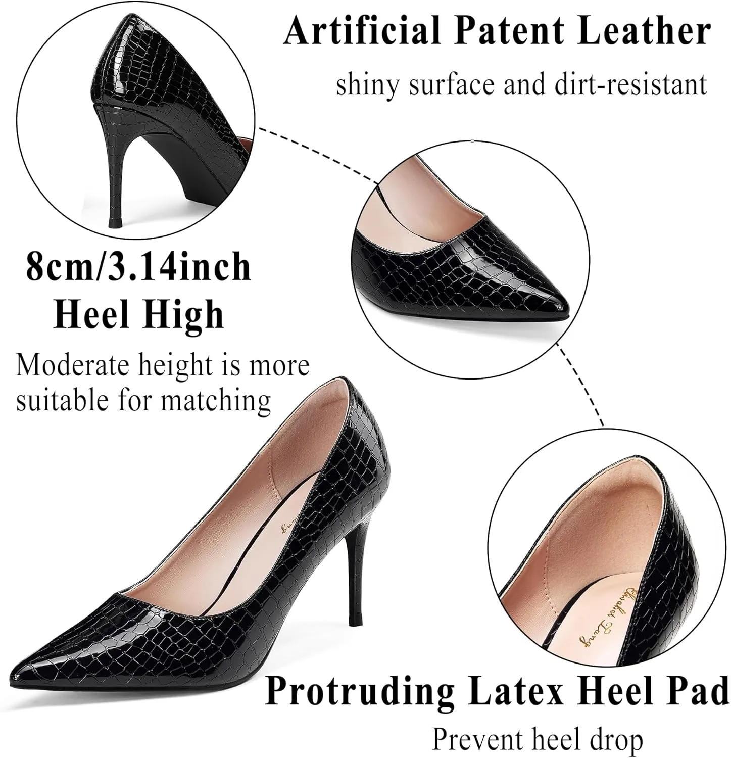 Elisabet Tang 3 in Classic Pointy Pull on Heeled Wedding Pumps - Comfortable Stiletto Closed Toe Dress Heels for Prom Work