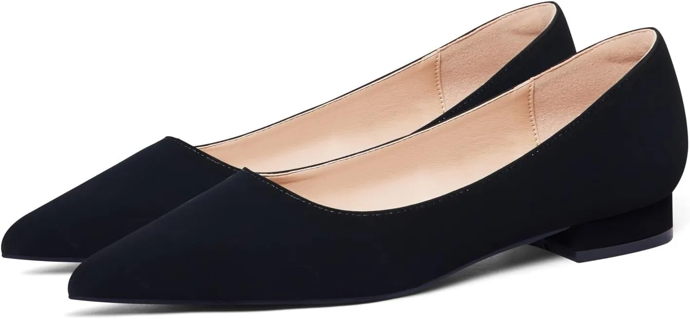 Elisabet Tang Women's Flats Shoes Pointed Toe Casual Chunky Flats Slip on Comfortable Dress Flats Shoes for Lady