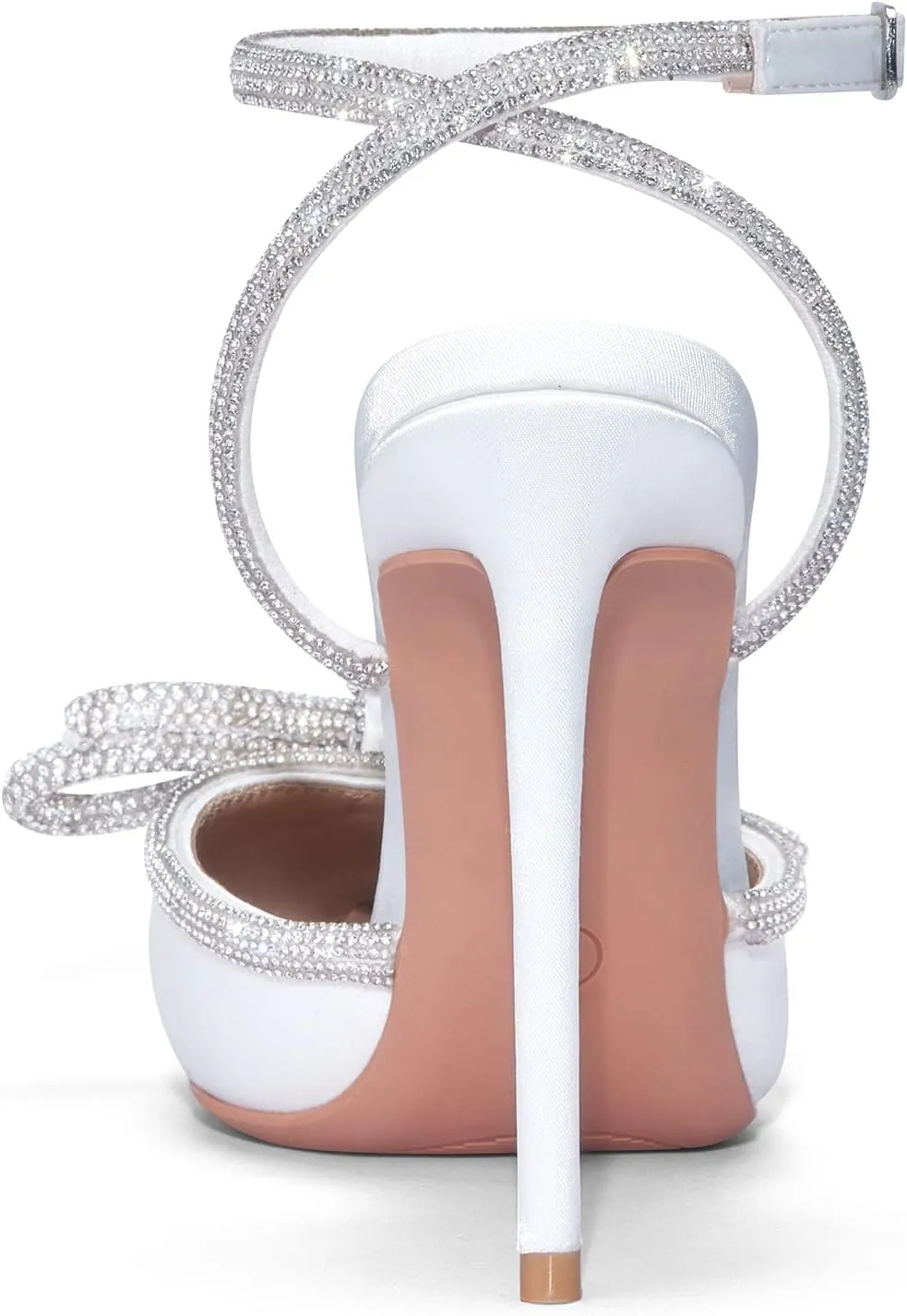 Elisabet Tang Women's High Heel Pumps,Satin Rhinestone Bowknot Lace Up Sandals Pointed Toe Ankle Buckle Straps Pump Stiletto Sandals
