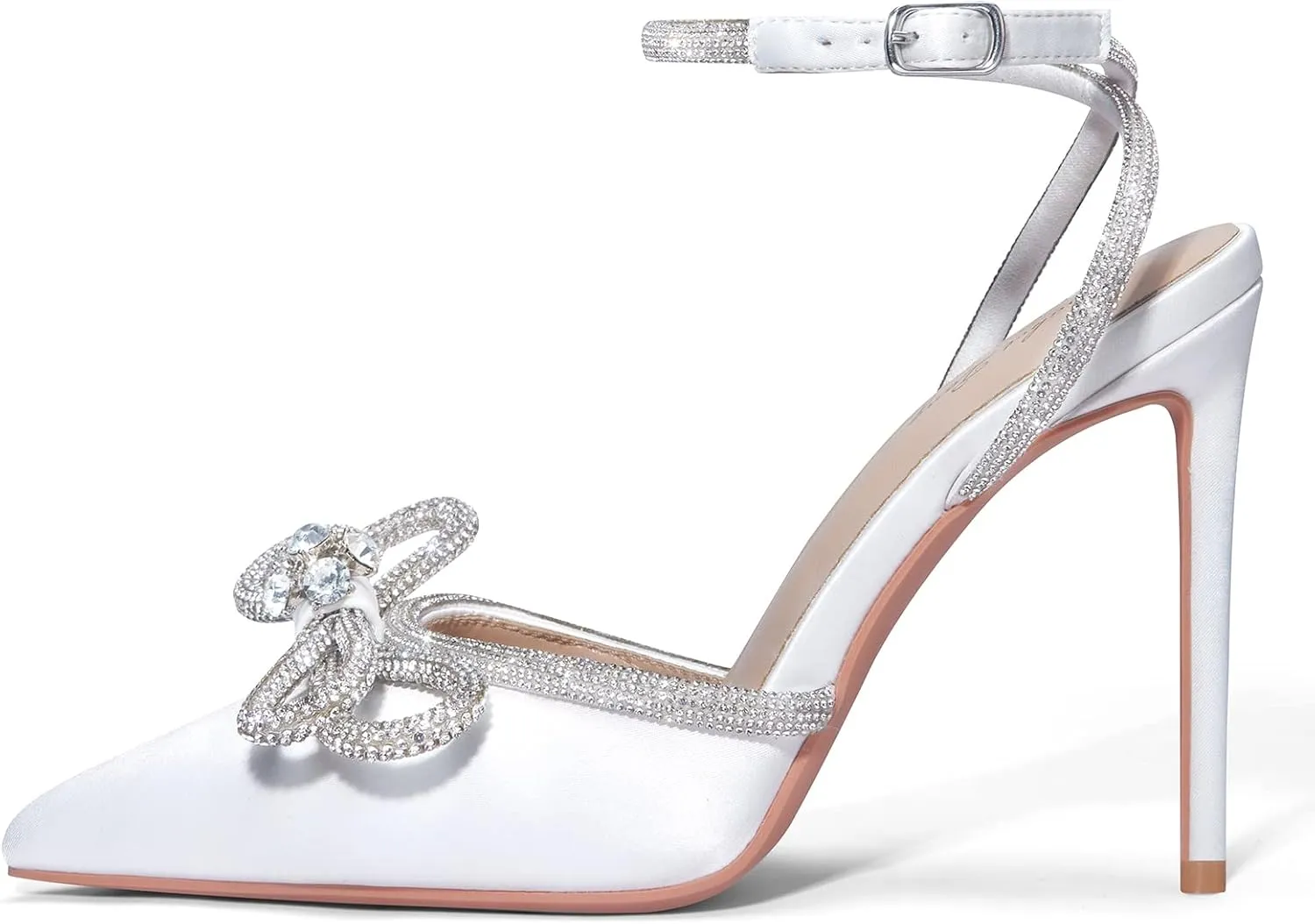 Elisabet Tang Women's High Heel Pumps,Satin Rhinestone Bowknot Lace Up Sandals Pointed Toe Ankle Buckle Straps Pump Stiletto Sandals