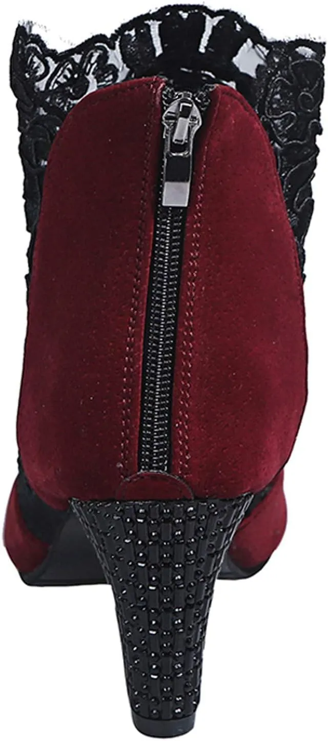 EMRELOD Low Ankle Sandals for Women Style Breathable Zipper Ethnic Sandals Casual Flowers Low Block Heels Chunky Yarn Heel Net Comfortable Sandals Shoes Women (Red, 9)