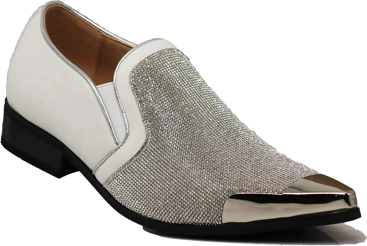 Enzo Romeo Crisiano Men Rhinestone Chrome Toe Suede Pointy Dress Loafer Slip On Shoes