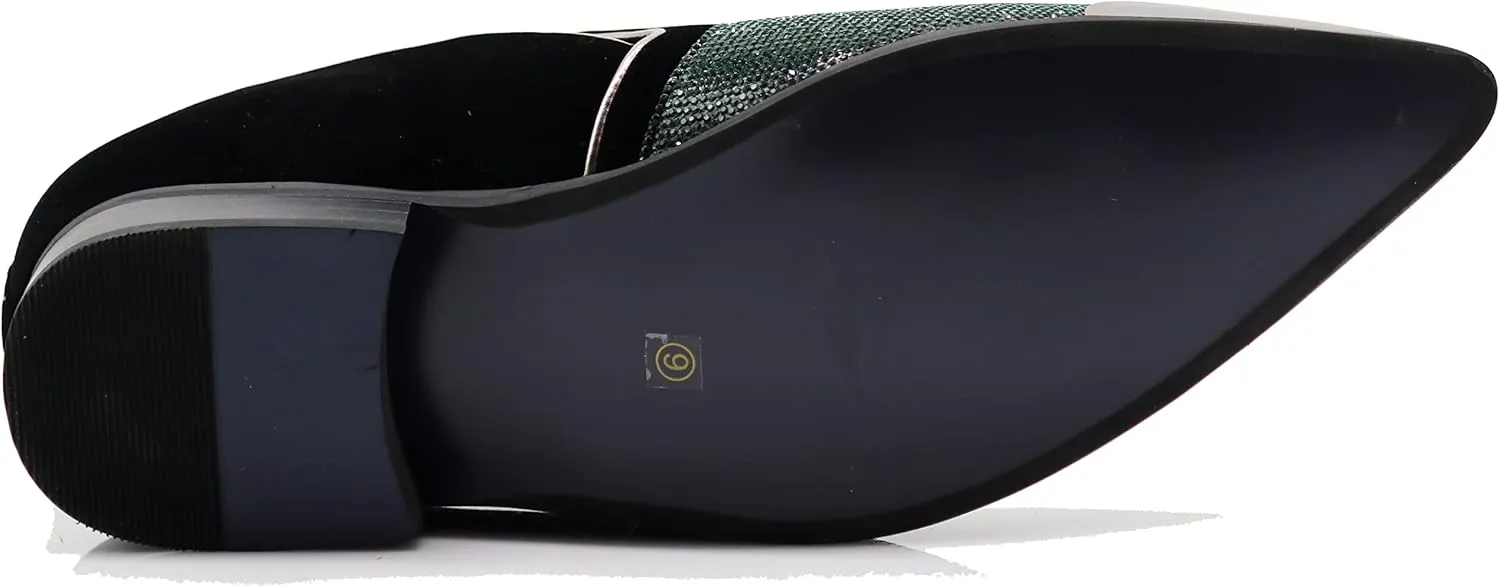 Enzo Romeo Crisiano Men Rhinestone Chrome Toe Suede Pointy Dress Loafer Slip On Shoes