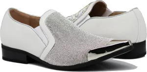 Enzo Romeo Crisiano Men Rhinestone Chrome Toe Suede Pointy Dress Loafer Slip On Shoes
