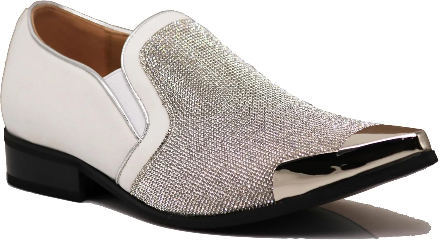 Enzo Romeo Crisiano Men Rhinestone Chrome Toe Suede Pointy Dress Loafer Slip On Shoes