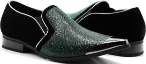 Enzo Romeo Crisiano Men Rhinestone Chrome Toe Suede Pointy Dress Loafer Slip On Shoes