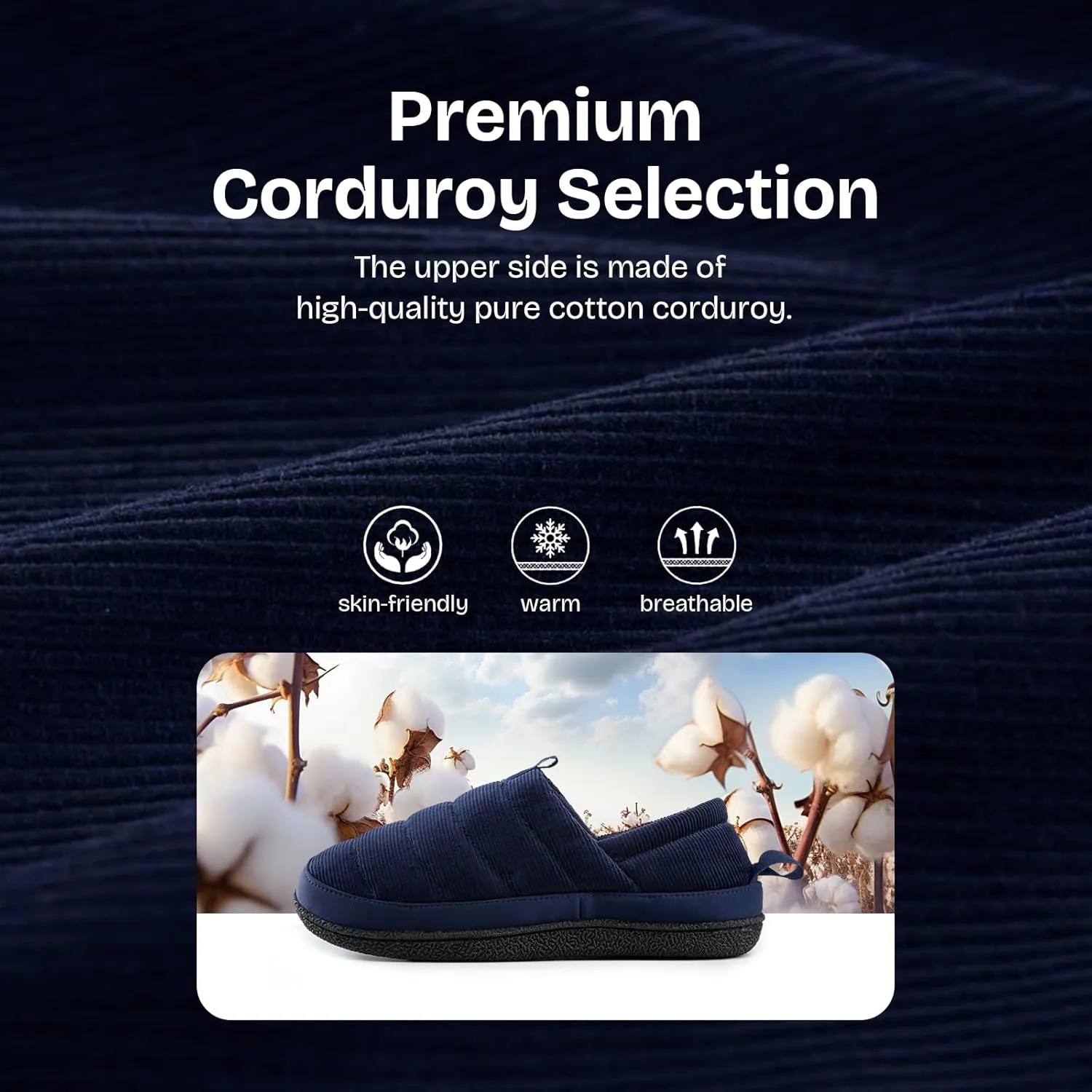 EverFoams Men's Quilted Slippers Soft Comfy Corduroy Closed-back Indoor Outdoor Memory Foam House Shoes