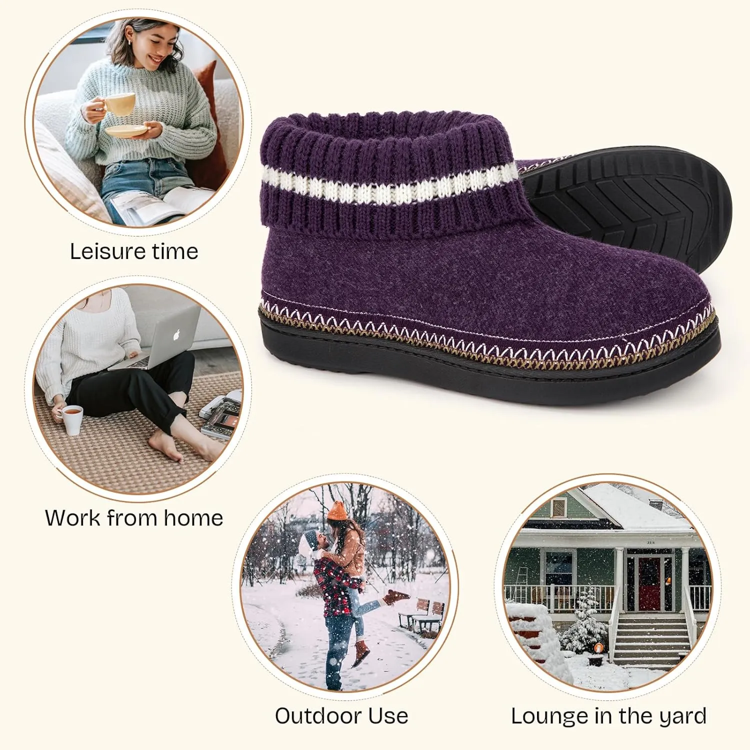 EverFoams Women's Bootie Slippers Non-slip Comfy Winter Indoor House Shoes with Knitted Collar