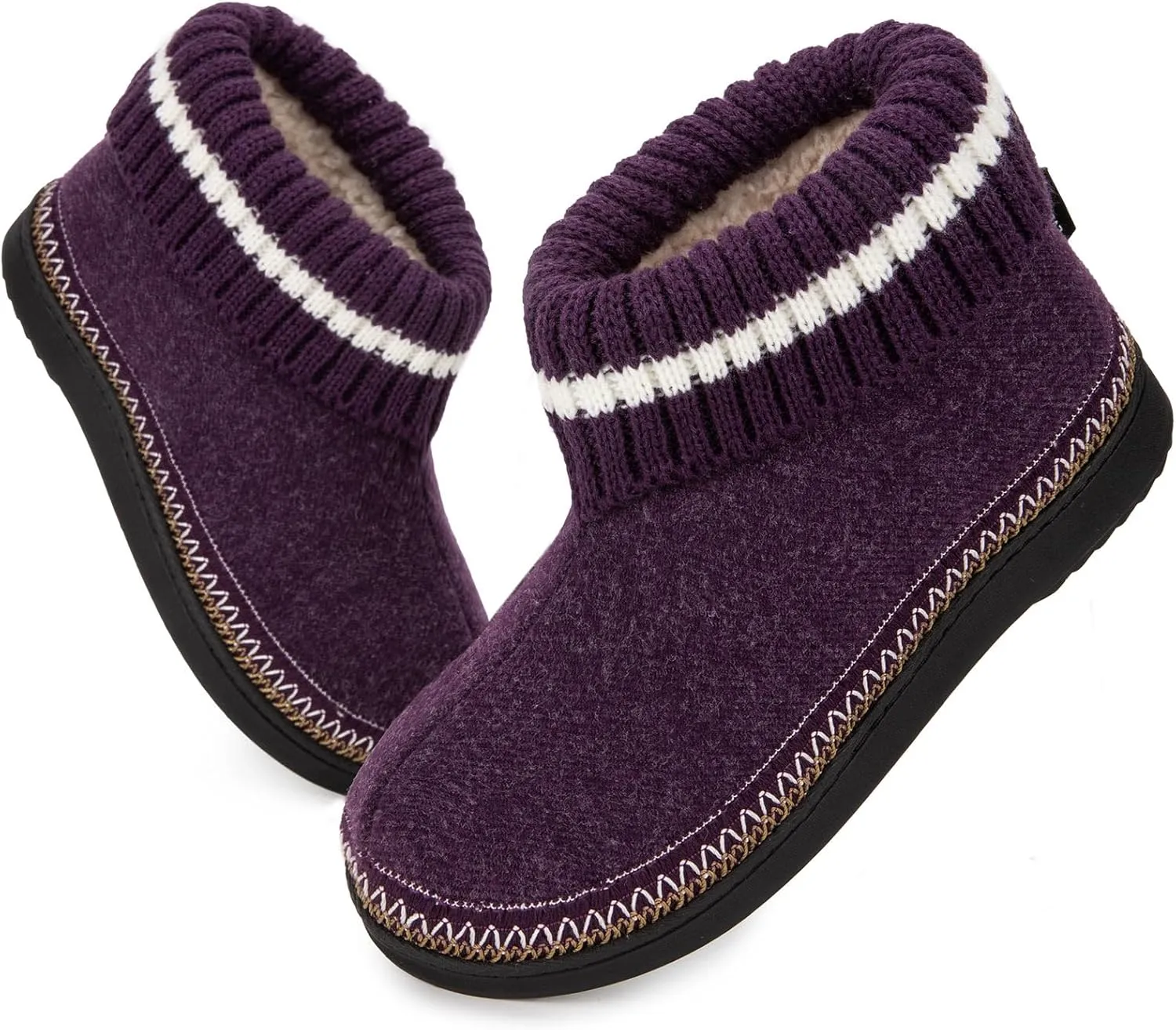 EverFoams Women's Bootie Slippers Non-slip Comfy Winter Indoor House Shoes with Knitted Collar