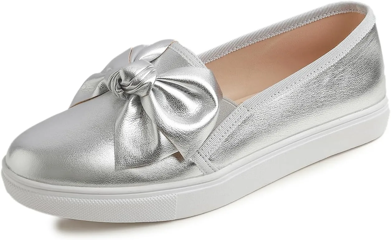 FEVERSOLE Women's Casual Slip On Sneaker Fashion Bow Tie Loafer Flats