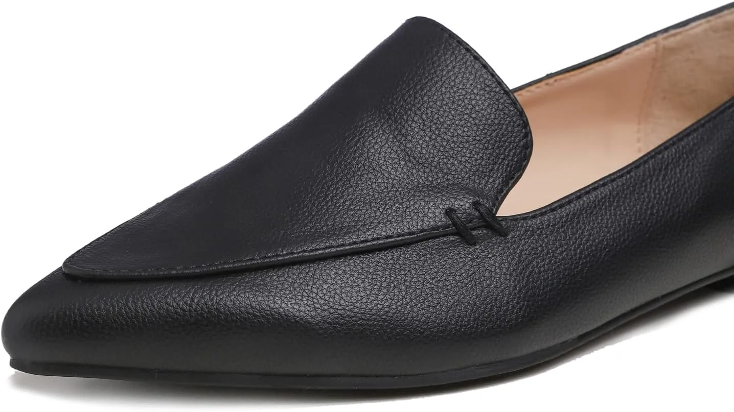 FEVERSOLE Women's Loafer Flat Pointed Deco Low Heel Fashion Slip On Dress Driving Office Shoes