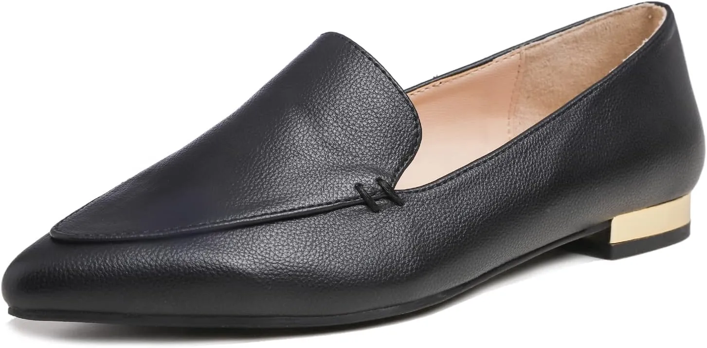 FEVERSOLE Women's Loafer Flat Pointed Deco Low Heel Fashion Slip On Dress Driving Office Shoes