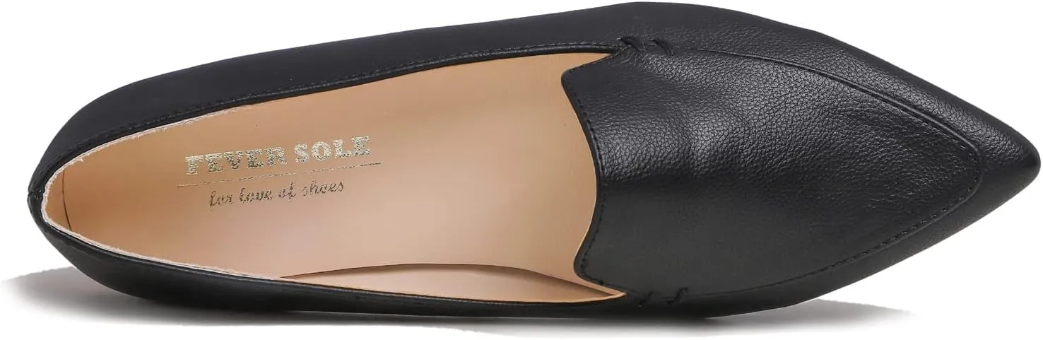 FEVERSOLE Women's Loafer Flat Pointed Deco Low Heel Fashion Slip On Dress Driving Office Shoes
