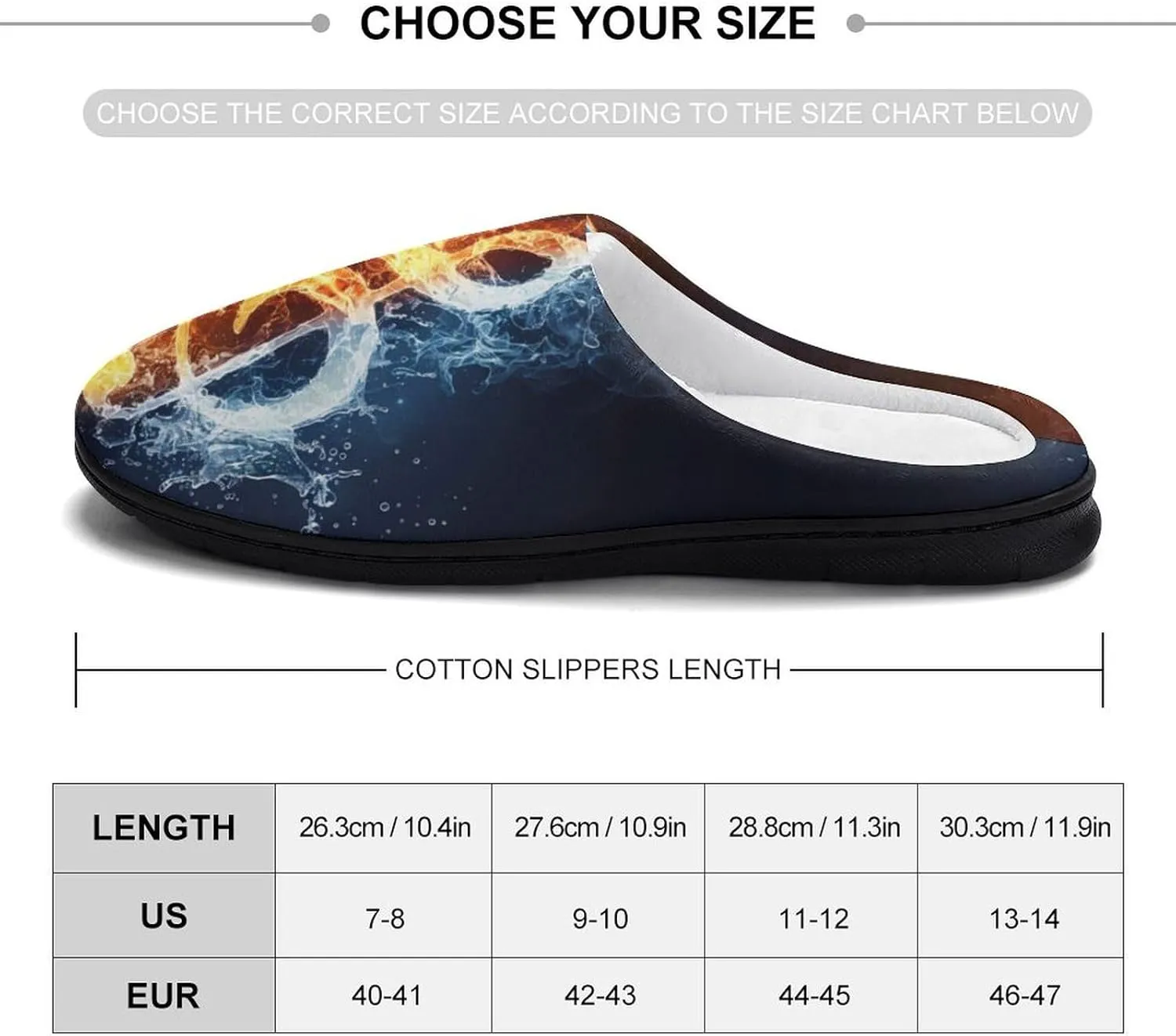 Fire Water Music Note Men's Cotton Slippers Closed Toe House Shoes Non-Slip Lightweight Slippers for Indoor Outdoor
