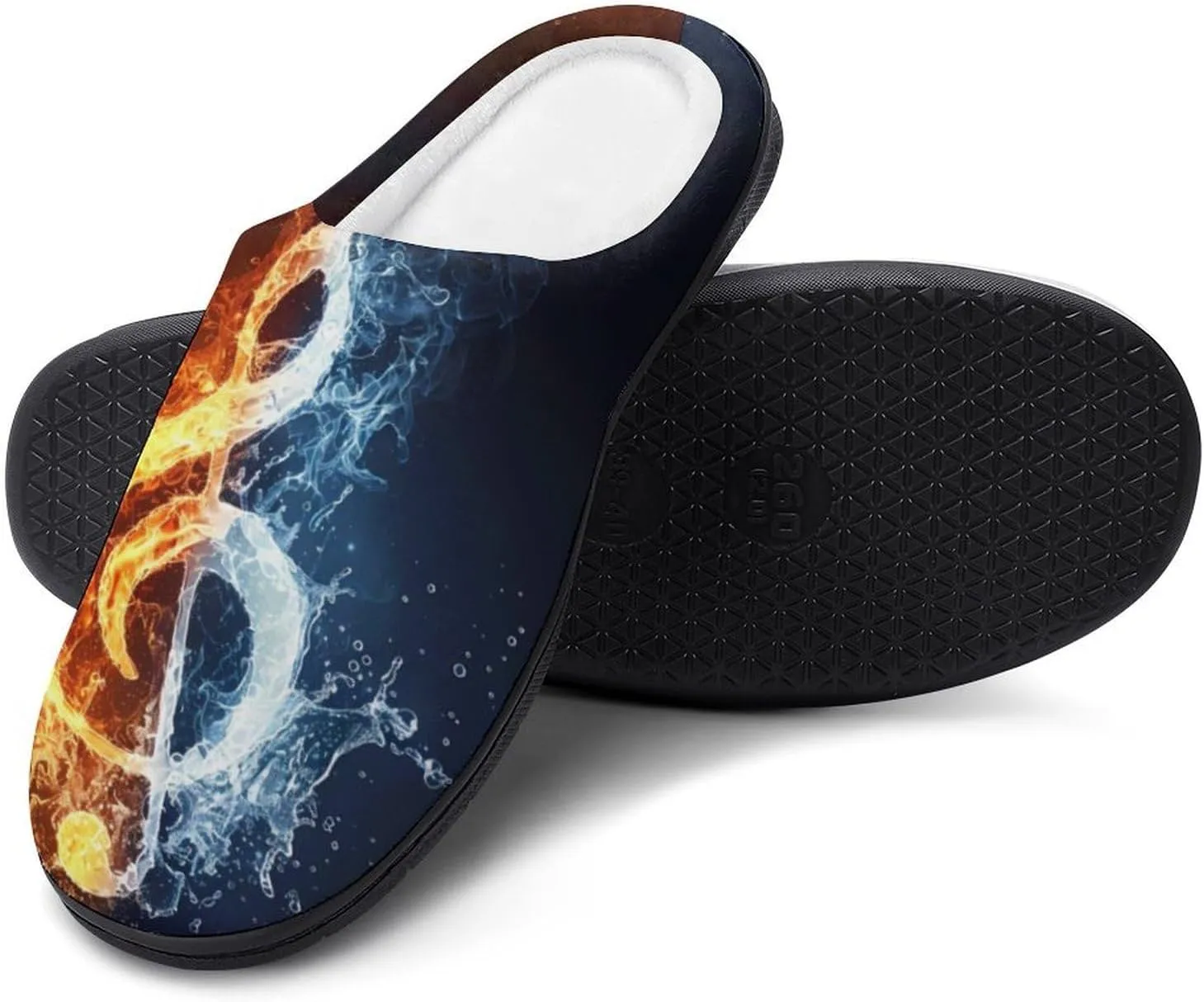 Fire Water Music Note Men's Cotton Slippers Closed Toe House Shoes Non-Slip Lightweight Slippers for Indoor Outdoor