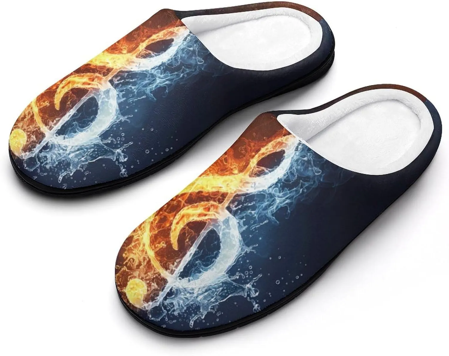 Fire Water Music Note Men's Cotton Slippers Closed Toe House Shoes Non-Slip Lightweight Slippers for Indoor Outdoor