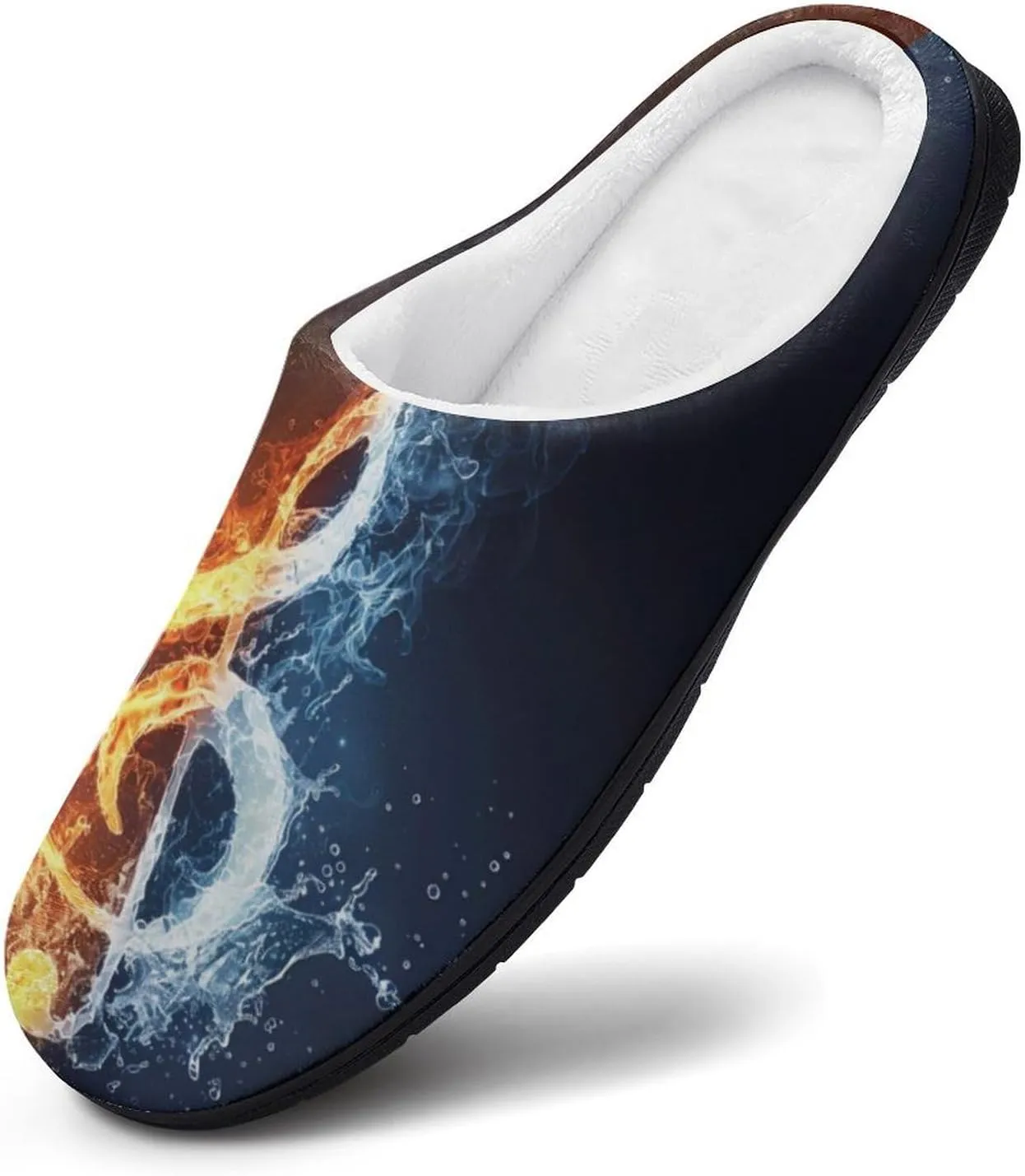 Fire Water Music Note Men's Cotton Slippers Closed Toe House Shoes Non-Slip Lightweight Slippers for Indoor Outdoor