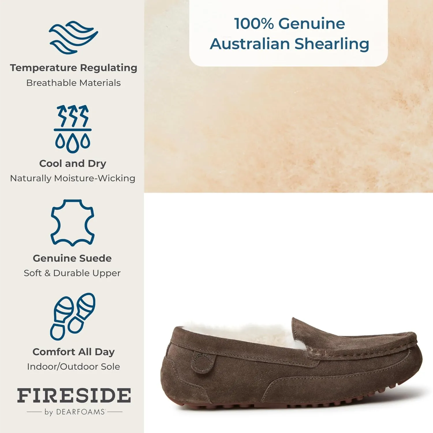 Fireside by Dearfoams Men's Melbourne Shearling Indoor/Outdoor Moccasin Slipper with Wide Widths