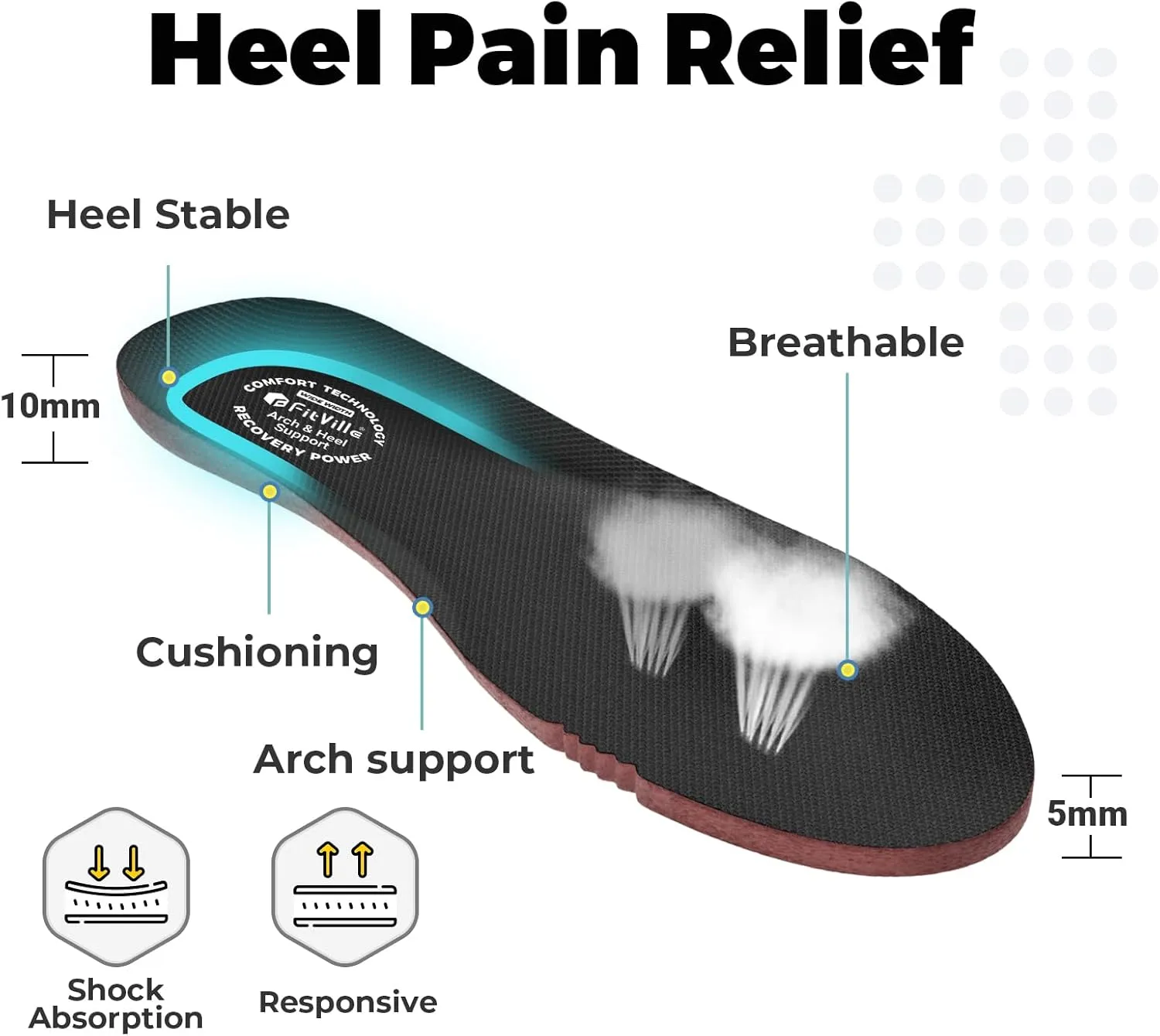 FitVille Men's Walking Shoes Wide Width Diabetic Shoes Orthopedic Sneaker Hook and Loop Running Shoes for Flat Feet Plantar Fasciitis - Rebound Core V7