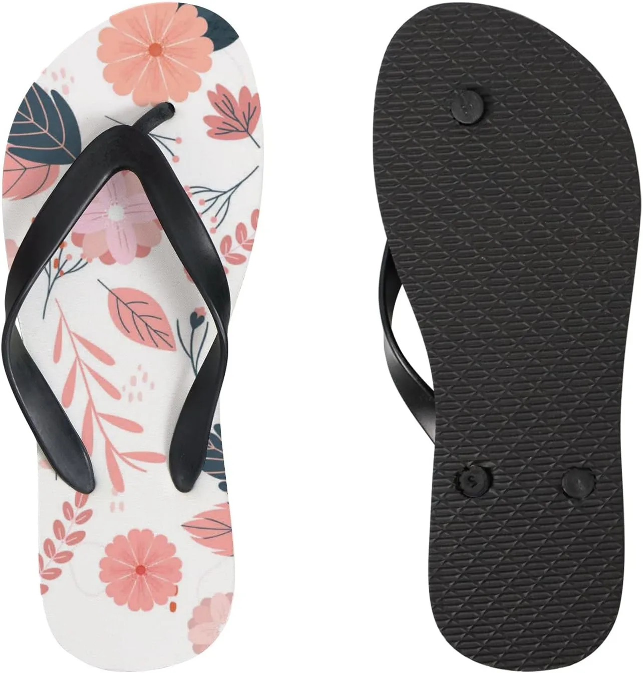 Flip Flops Floral Flowers Leaves Pink Slide Sandals Summer Beach Slippers Thong Sandal Casual Yoga Mat Flat Slides for Women Men
