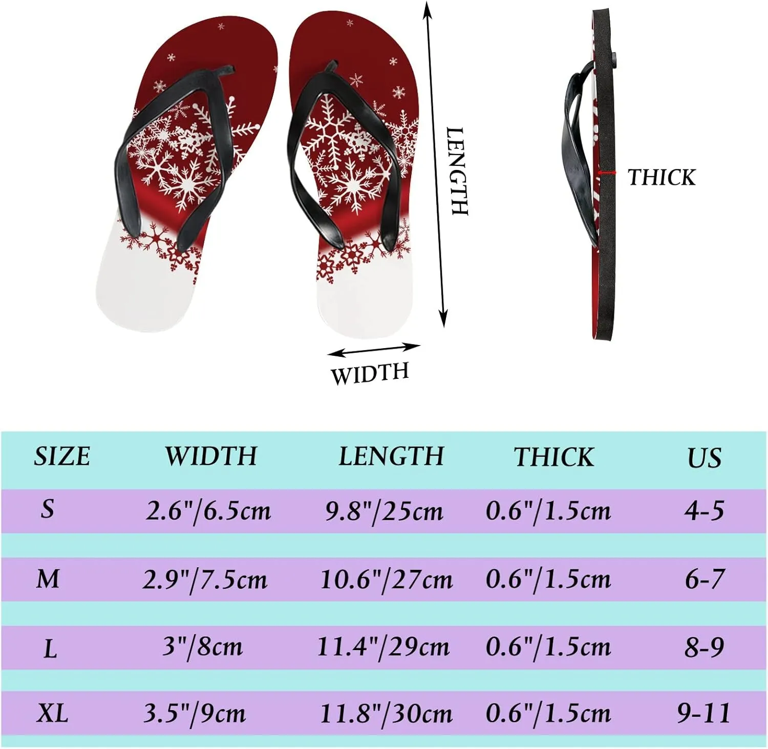 Flip Flops for Women Girls Red White Shine Snowflake Summer Casual Thong Slippers Slide Flat Sandals for Beach