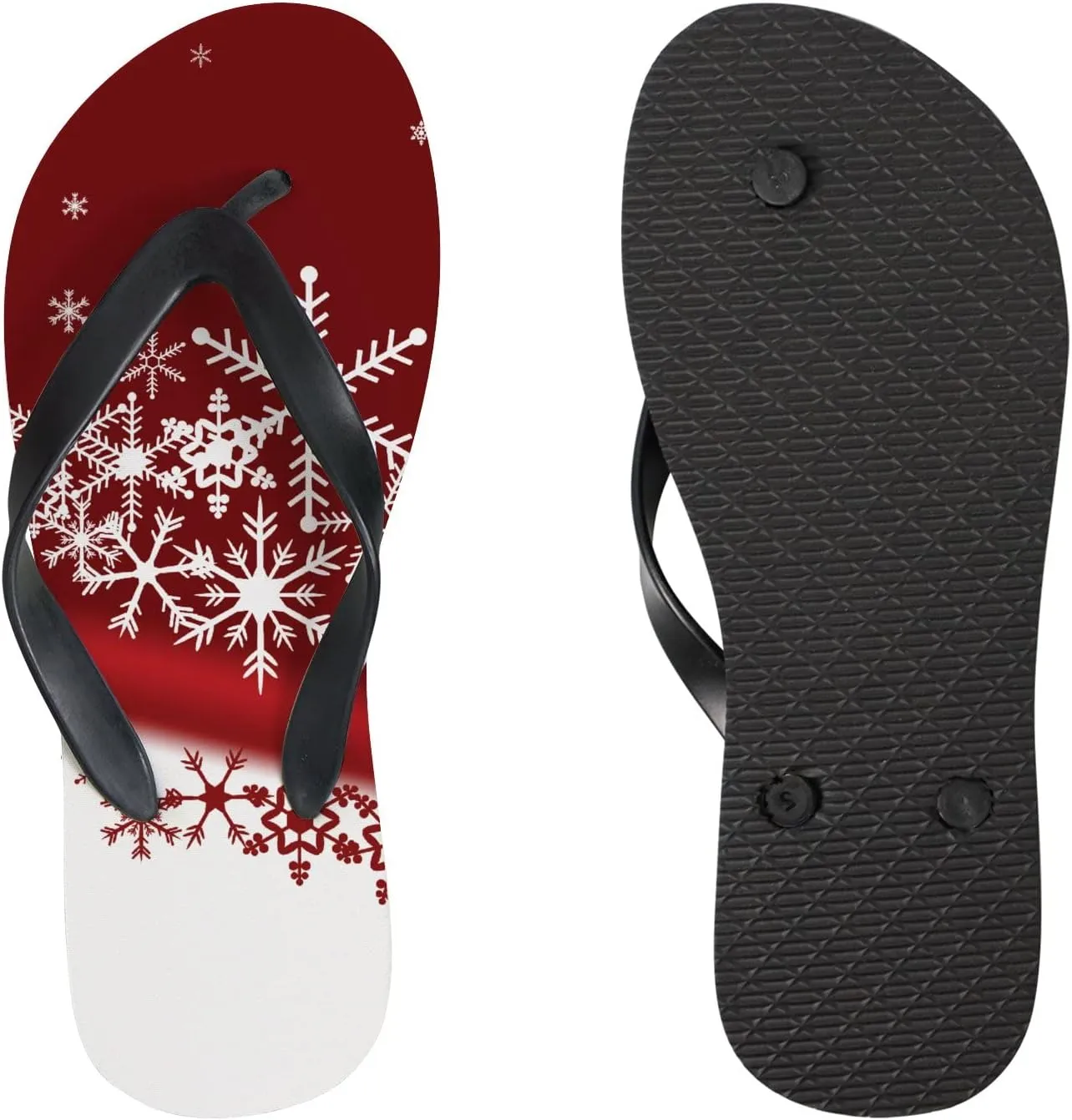 Flip Flops for Women Girls Red White Shine Snowflake Summer Casual Thong Slippers Slide Flat Sandals for Beach