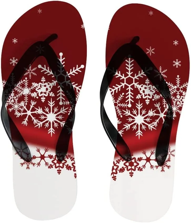 Flip Flops for Women Girls Red White Shine Snowflake Summer Casual Thong Slippers Slide Flat Sandals for Beach