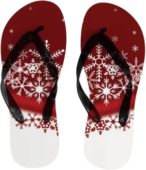 Flip Flops for Women Girls Red White Shine Snowflake Summer Casual Thong Slippers Slide Flat Sandals for Beach