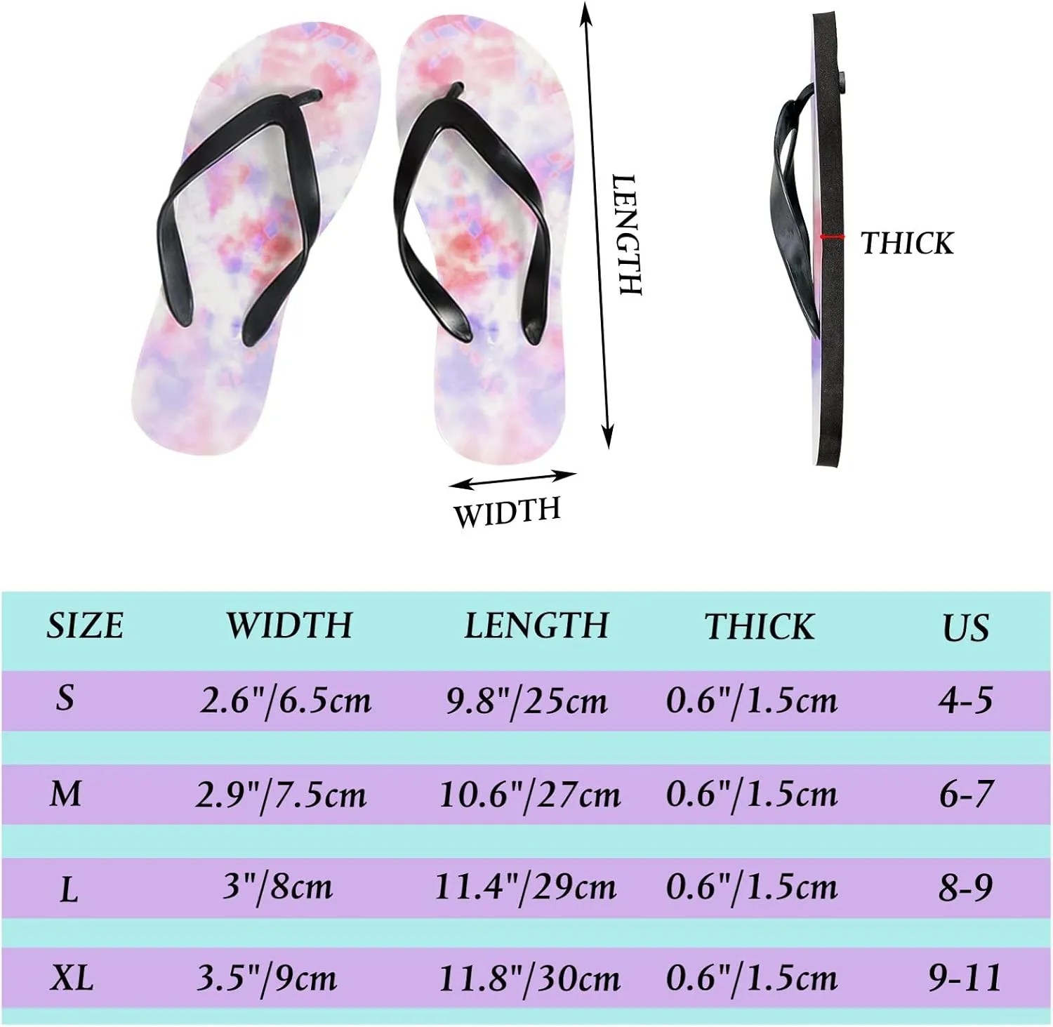 Flip Flops for Women Girls Tie Dye Pattern Summer Casual Thong Slippers Slide Flat Sandals for Beach