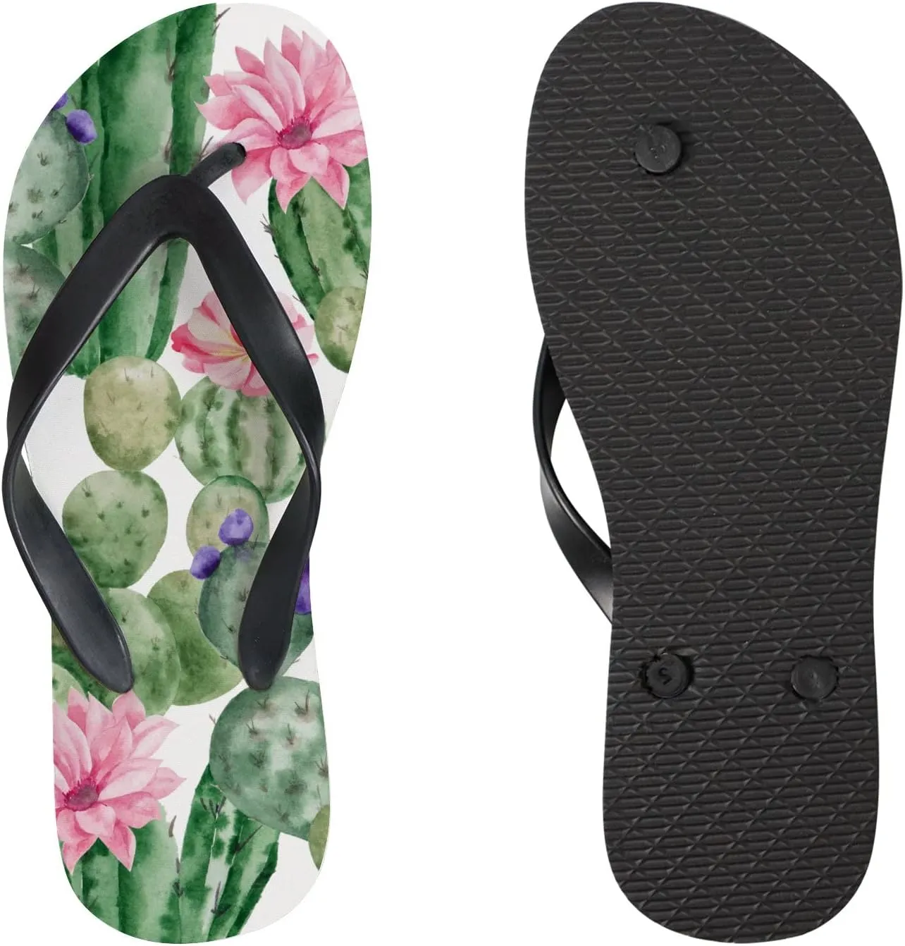 Flip Flops for Women Girls Watercolor Cactus Flower Summer Casual Thong Slippers Slide Flat Sandals for Beach