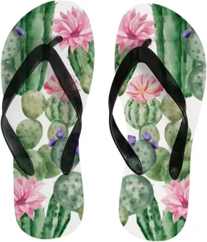 Flip Flops for Women Girls Watercolor Cactus Flower Summer Casual Thong Slippers Slide Flat Sandals for Beach