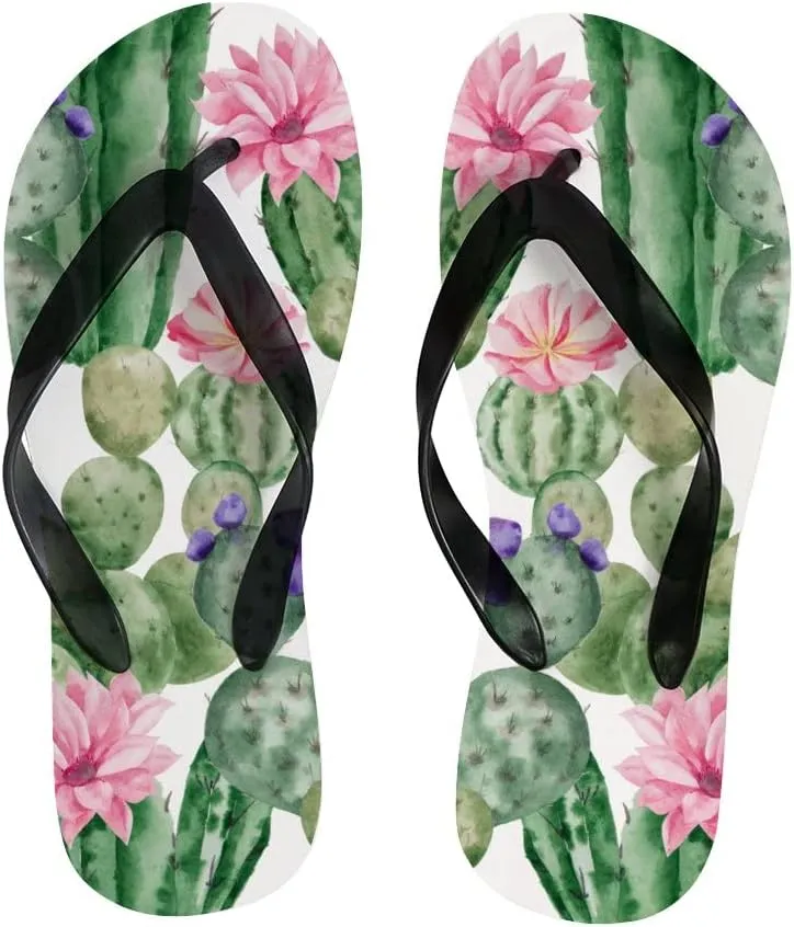 Flip Flops for Women Girls Watercolor Cactus Flower Summer Casual Thong Slippers Slide Flat Sandals for Beach
