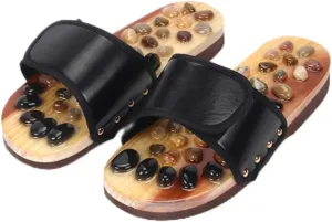 Flip Flops,Slippers Massage Men Women, Cobblestone Massage Anti-Slip Slippers, Indoor Comfy Flat Sandals, for Home Health,Black,35 36