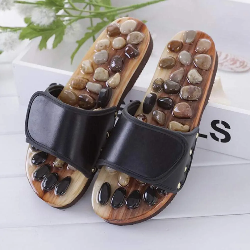 Flip Flops,Slippers Massage Men Women, Cobblestone Massage Anti-Slip Slippers, Indoor Comfy Flat Sandals, for Home Health,Black,35 36