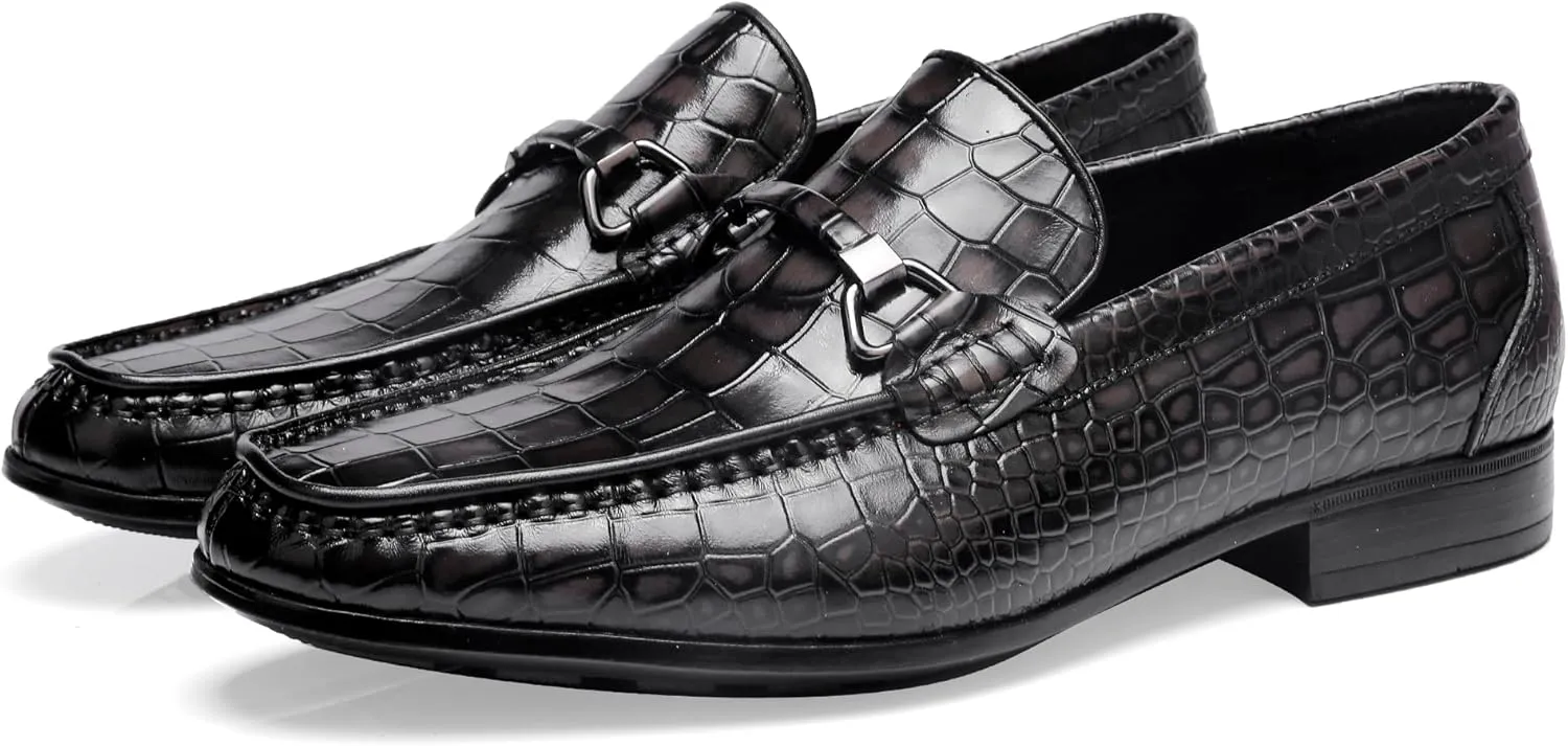 Formal Dress Shoes for Mens, Premium Crocodile Printed Mens Leather Slip on Dress Shoes, Party Wedding Shoes Bit Loafer