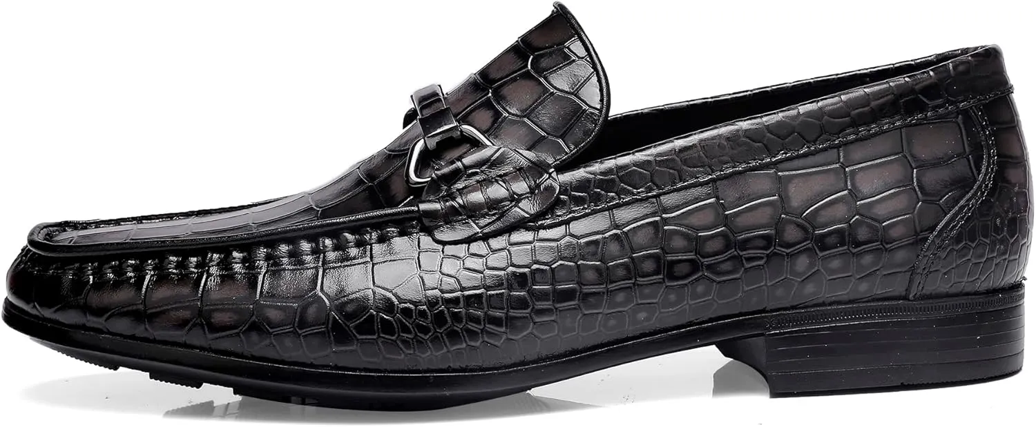 Formal Dress Shoes for Mens, Premium Crocodile Printed Mens Leather Slip on Dress Shoes, Party Wedding Shoes Bit Loafer