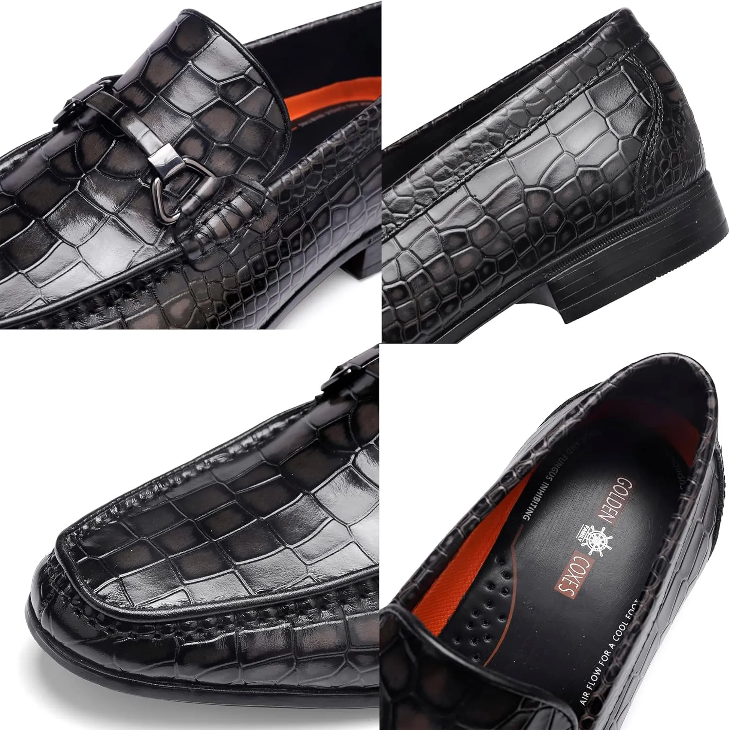 Formal Dress Shoes for Mens, Premium Crocodile Printed Mens Leather Slip on Dress Shoes, Party Wedding Shoes Bit Loafer