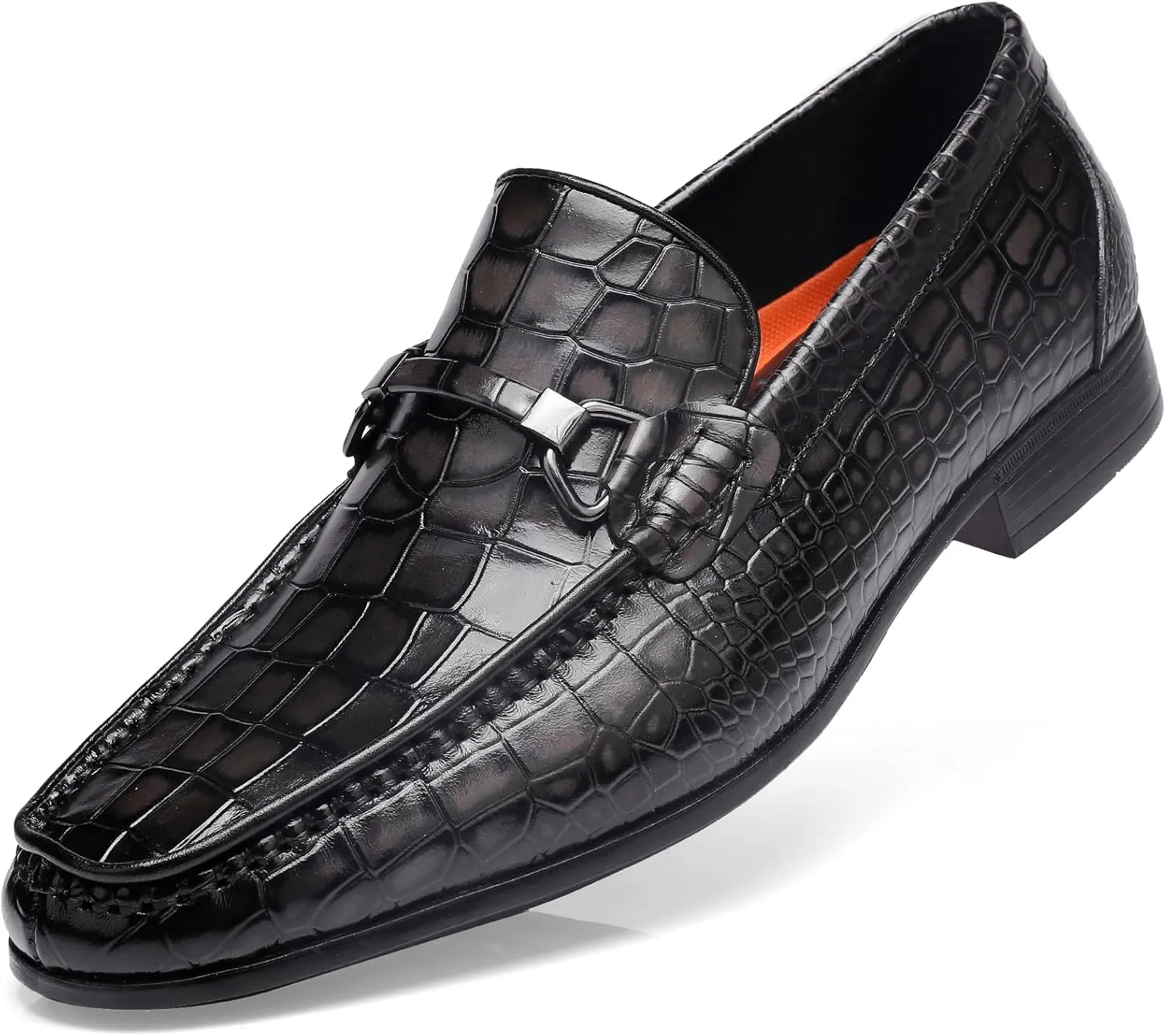 Formal Dress Shoes for Mens, Premium Crocodile Printed Mens Leather Slip on Dress Shoes, Party Wedding Shoes Bit Loafer